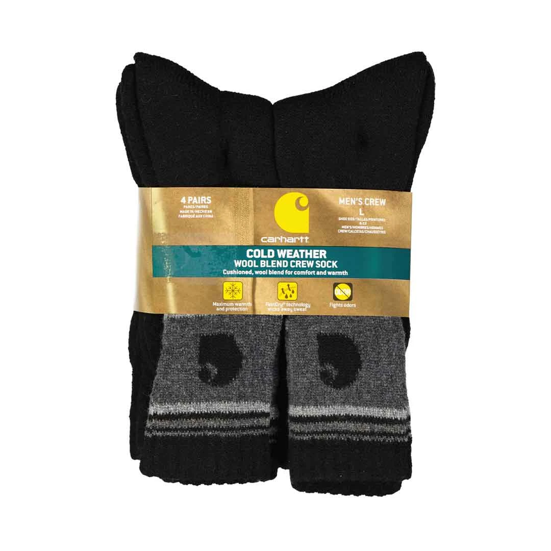 Carhartt - Men's 4 Pack Woolblend Crew Sock (CHMA0206C4 BLACK) 6 Carhartt - Men's 4 Pack Woolblend Crew Sock (CHMA0206C4 BLACK) - Image 4